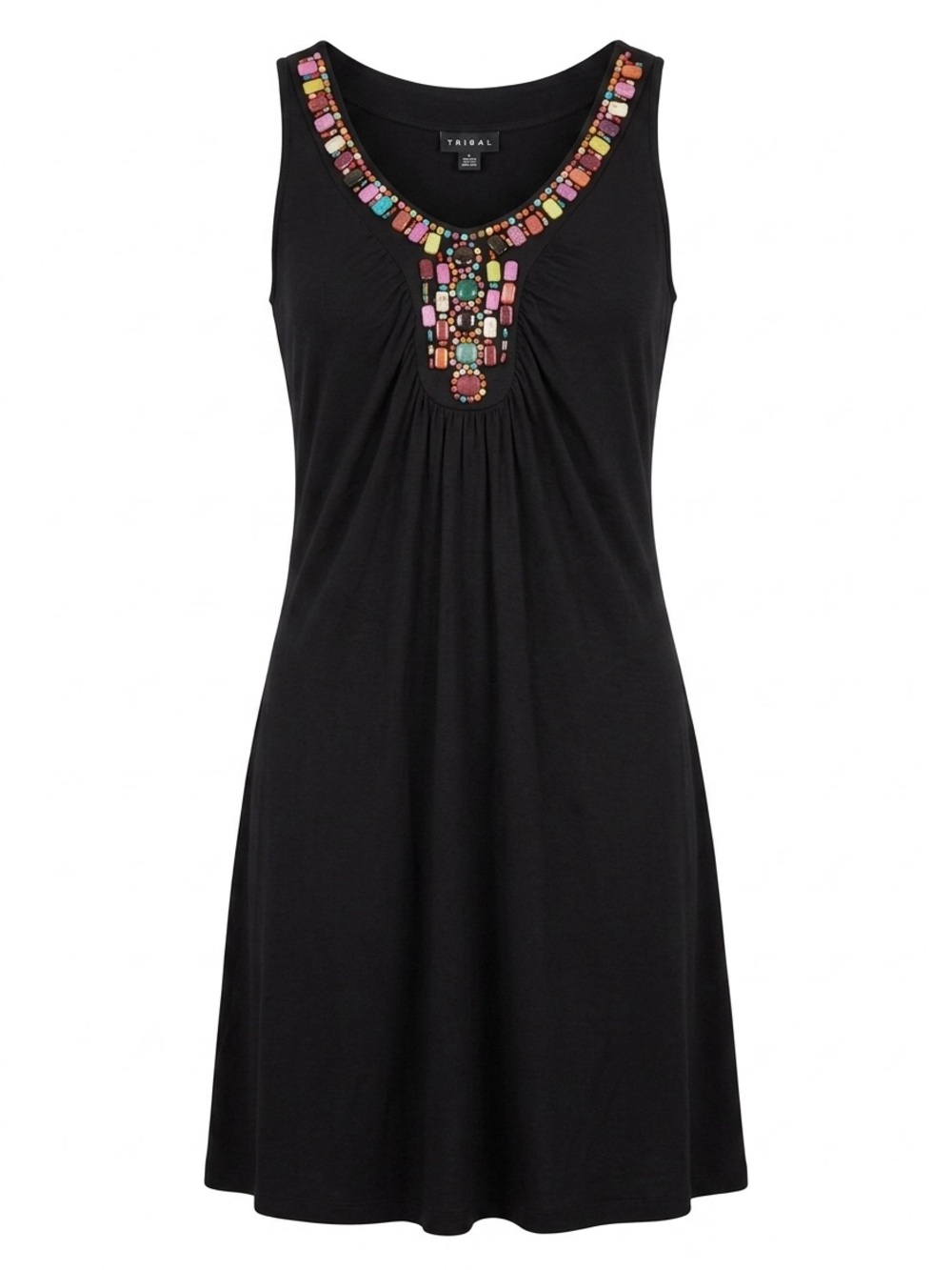 Tribal Black Tank Top with Multicolor Beaded Yoke